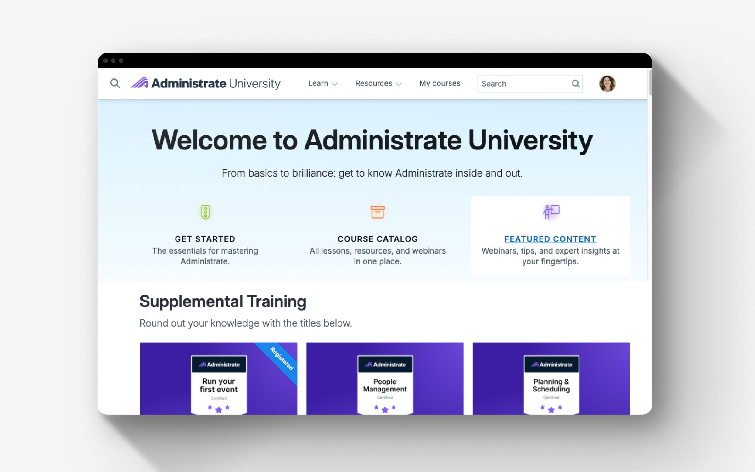 Screenshot of the LMS for customer training.