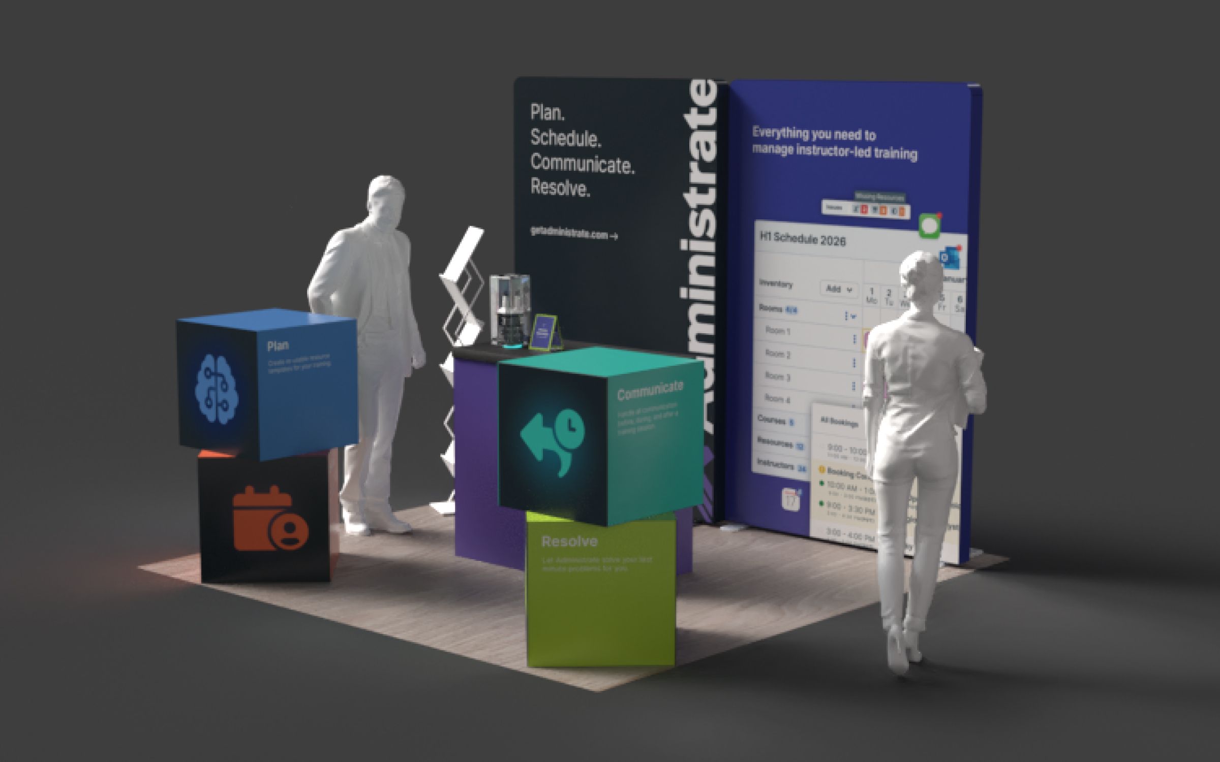 Smaller trade show presence with the Administrate brand.