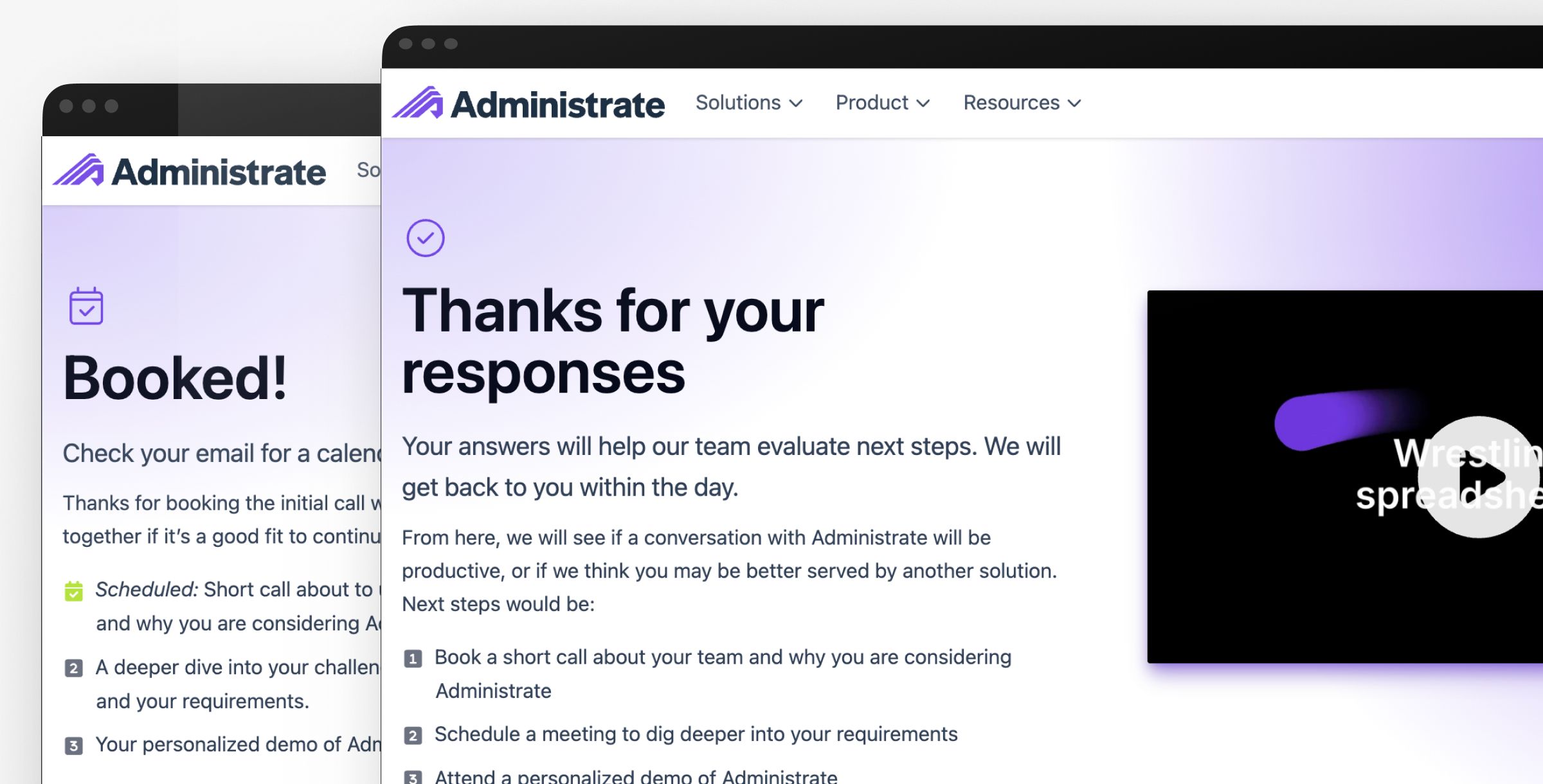 Screenshot of the demo thank-you page variants.