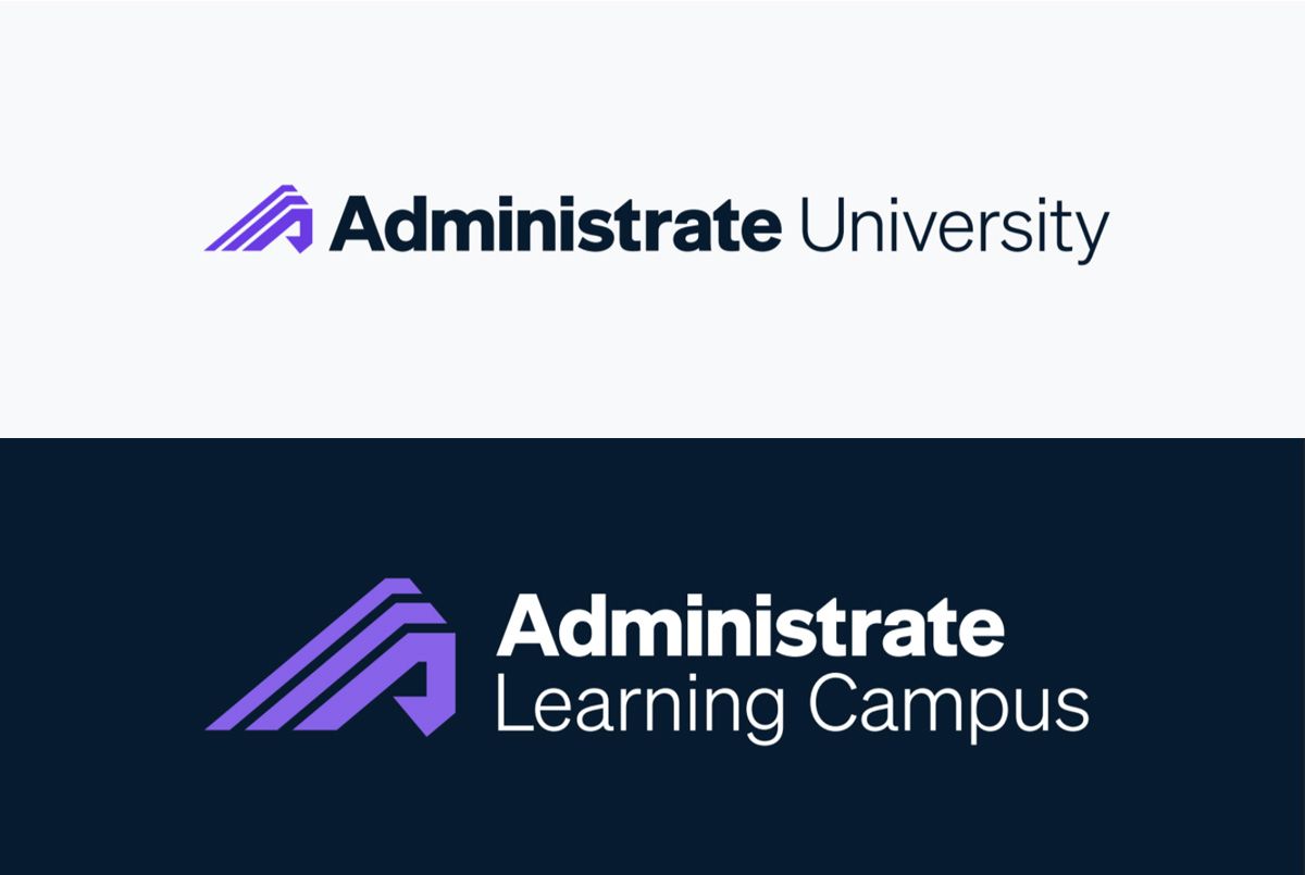 Administrate University and Administrate Learning Campus logo lockups.