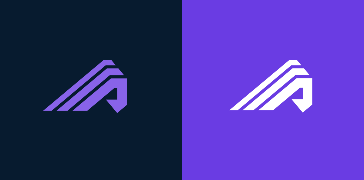 Logomark on a dark and purple background.