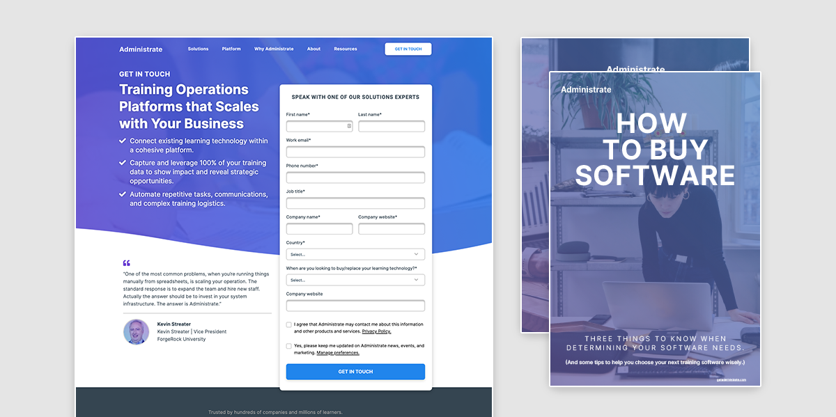 The old Administrate website design and two guides.