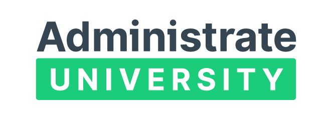 The old Administrate University logo, with University in white capitals on a green bar.