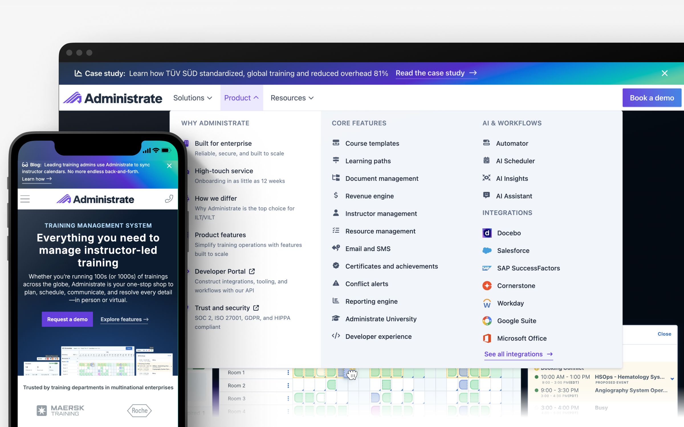 Mobile and desktop versions of the homepage and navigation.