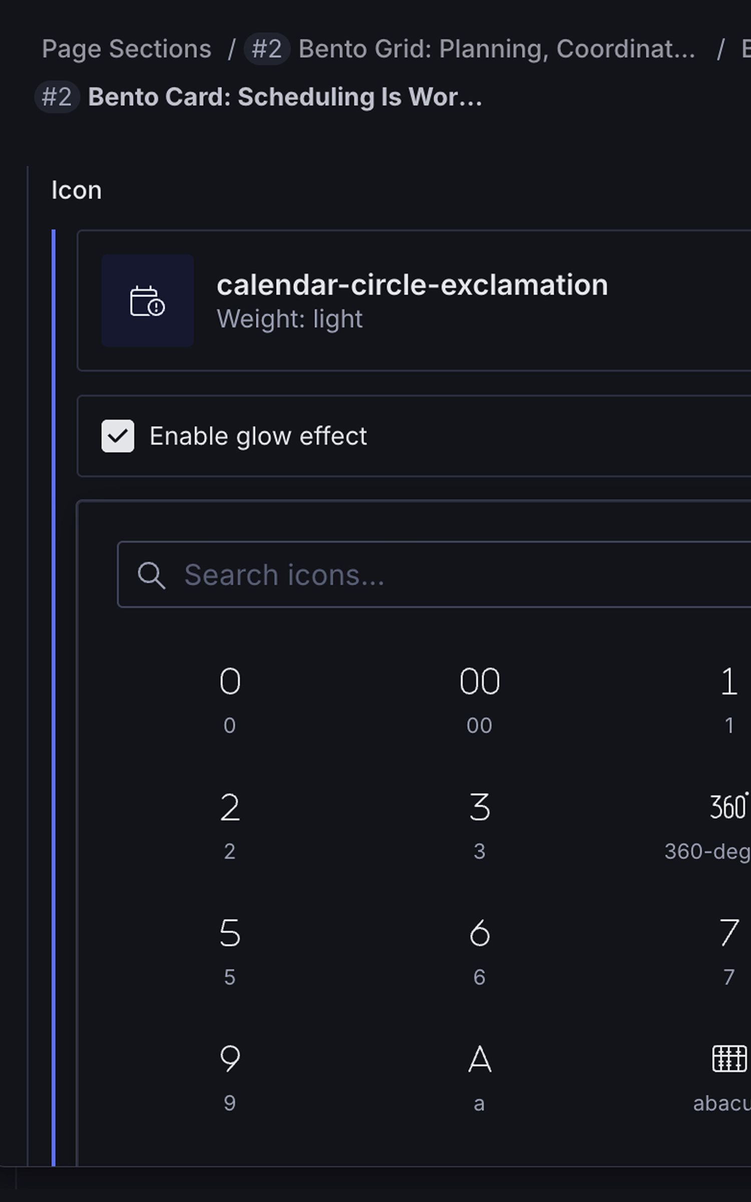 Custom icon picker that is integrated with our brand's icon library.