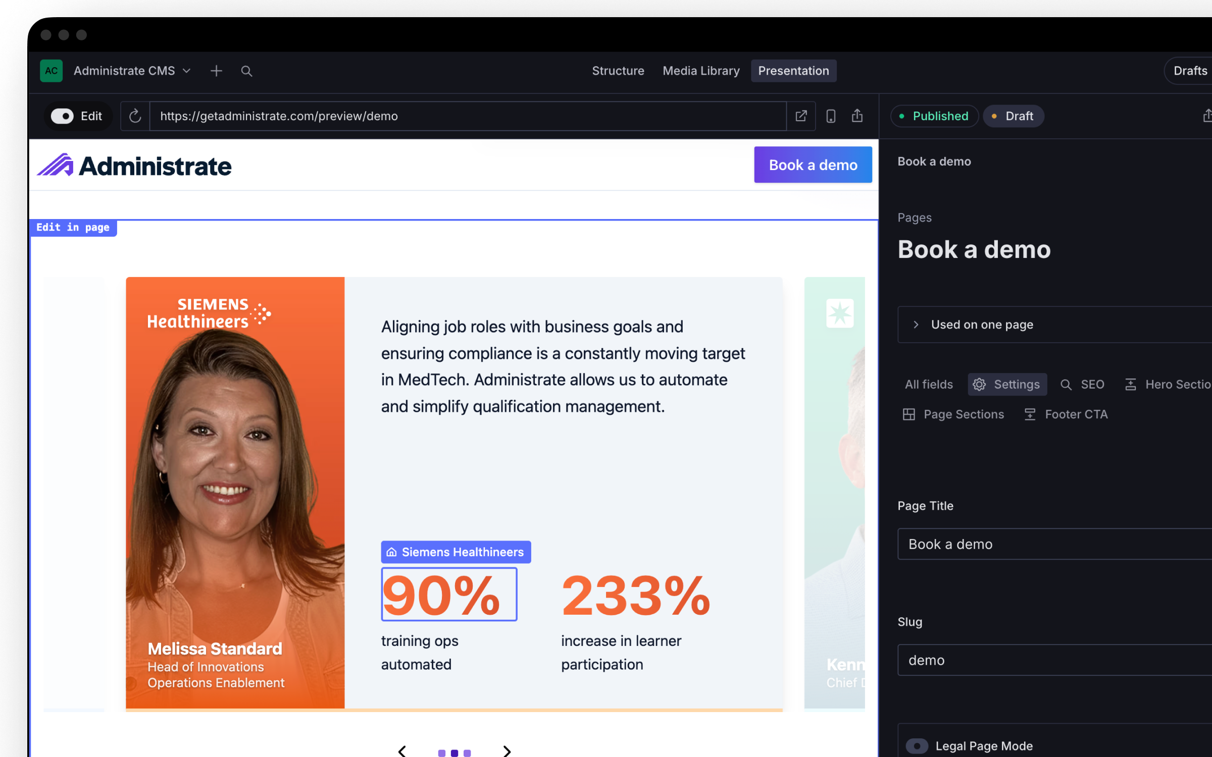 Administrate marketing website on desktop and mobile.