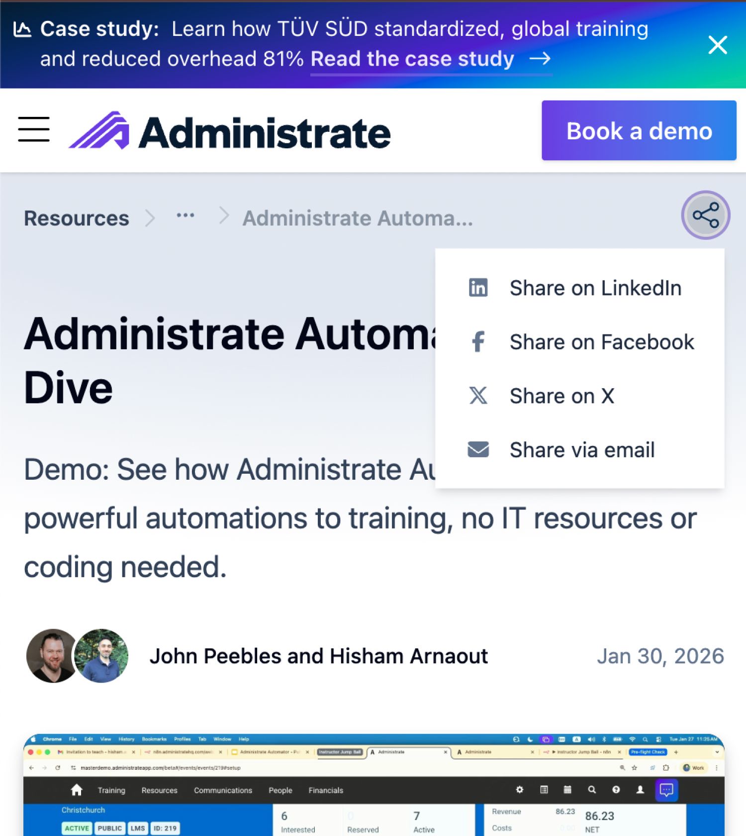 Administrate mobile sharing options on a blog post.