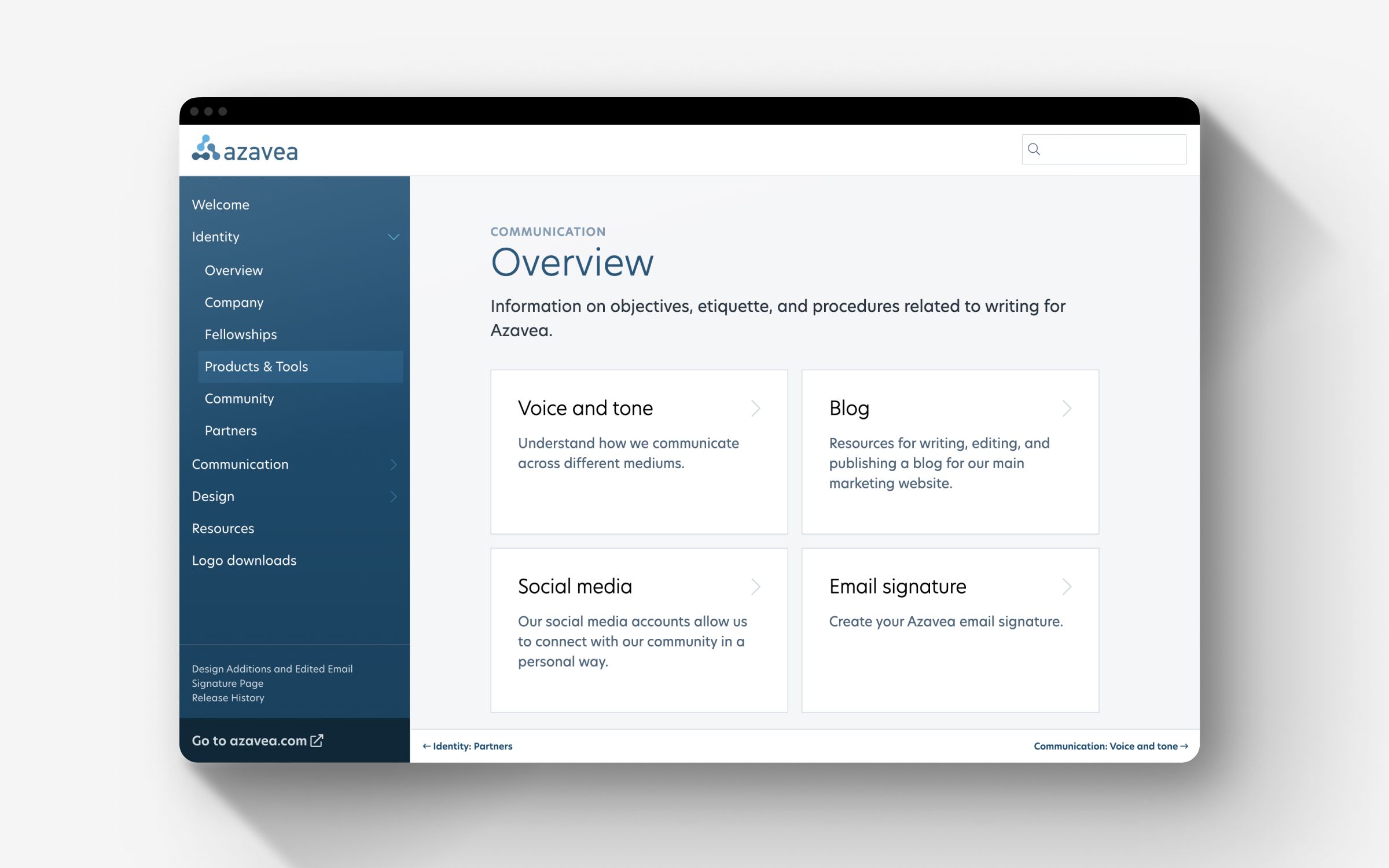 Screenshot of a webpage from the Branding Guide called Communications.