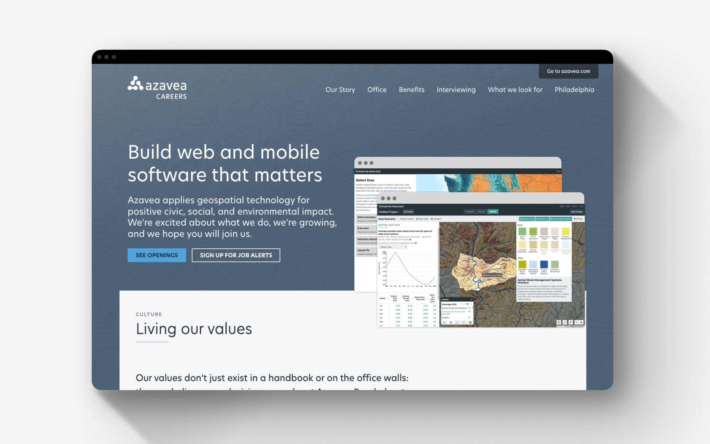 Screenshot of the Azavea Careers website in desktop view.