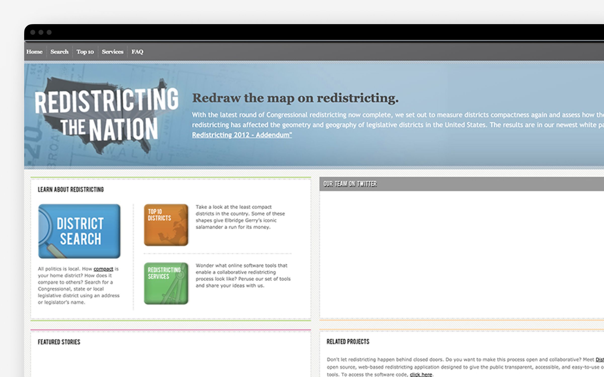 Screenshot of the old Redistricting the Nation website.