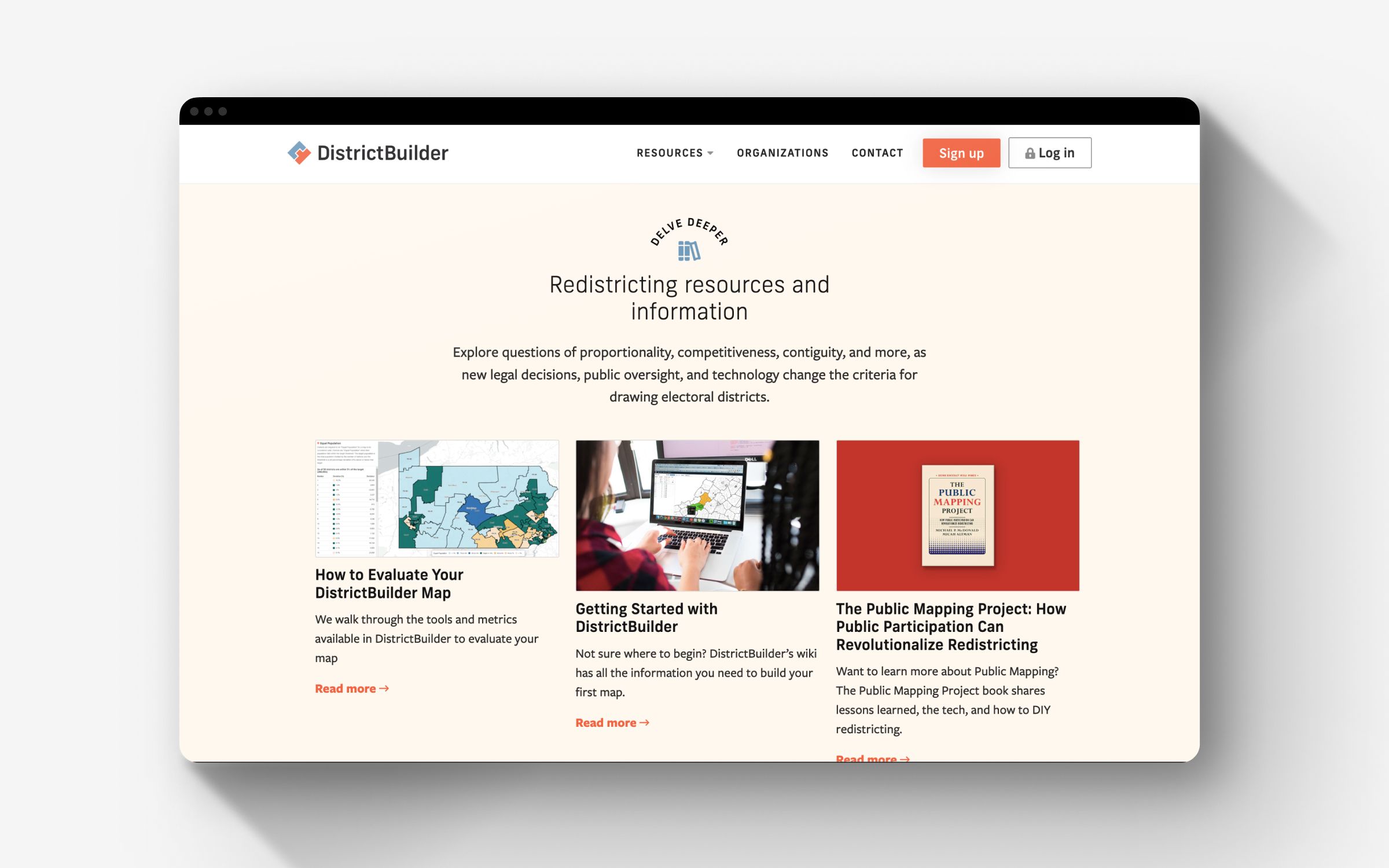 Desktop view of DistrictBuilder’s homepage hero.
