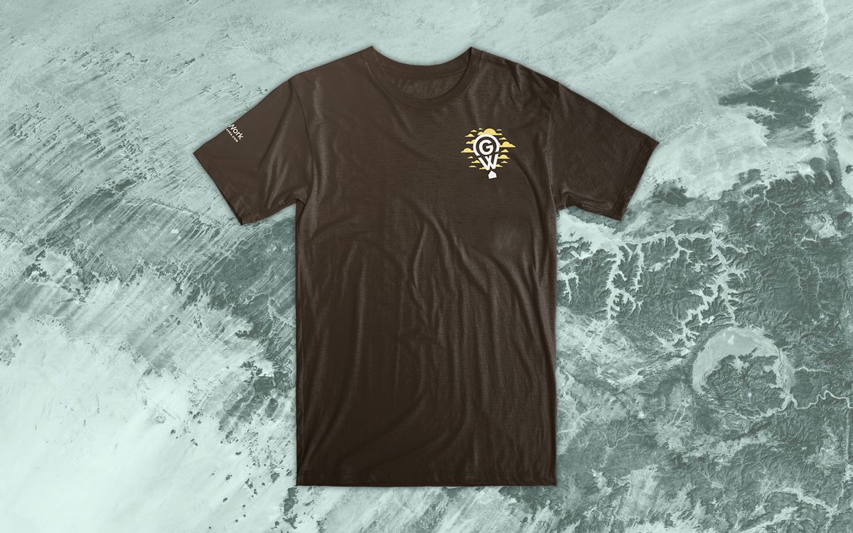 Brown t-shirt with GroundWork logomark in the top right.