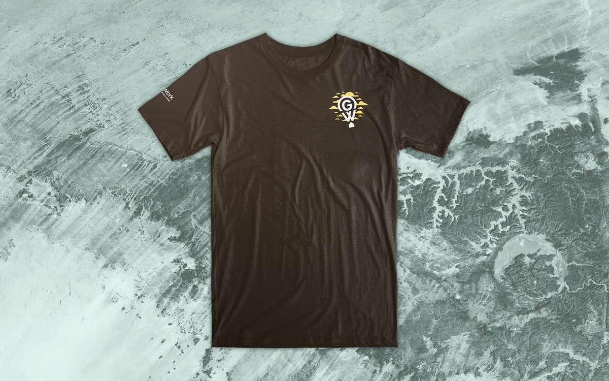 Brown t-shirt with GroundWork logomark in the top right.
