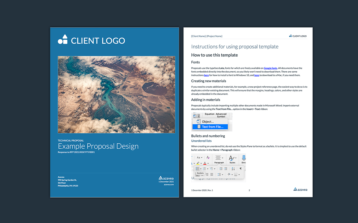 Two pages from a redesign of Azavea’s proposals.
