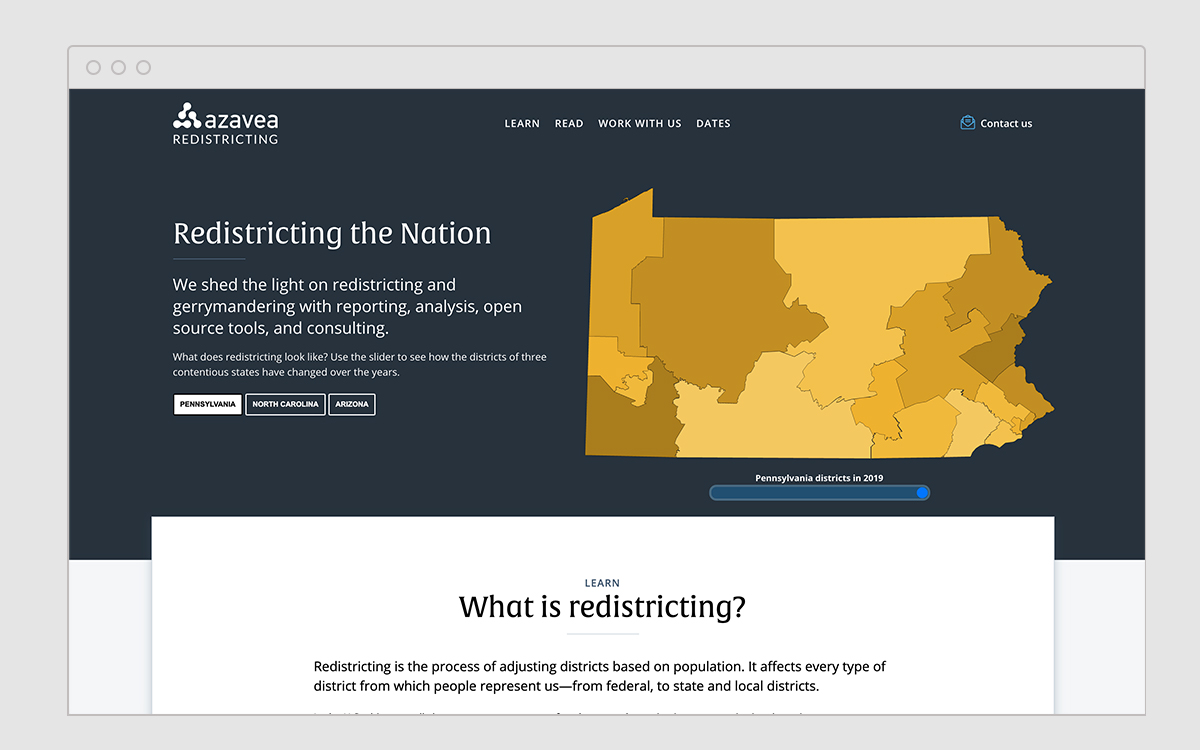 Screenshot of the Redistricting microsite hero.