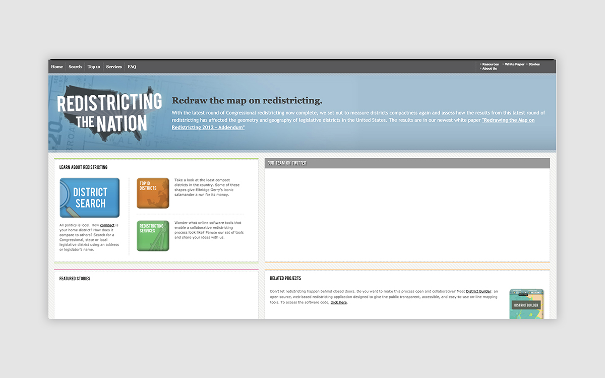 Screenshot of the old Redistricting the Nation website.